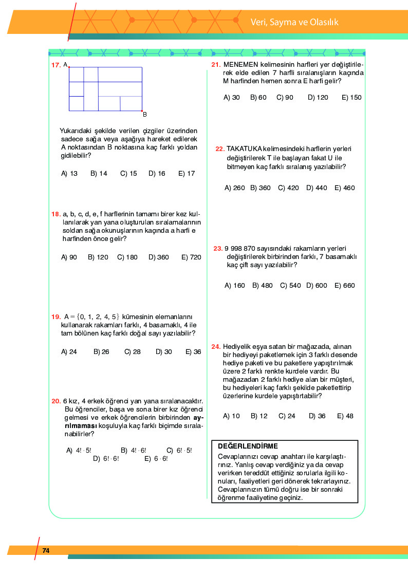 matematik 10 sınıf sayma ve olasılık test pdf