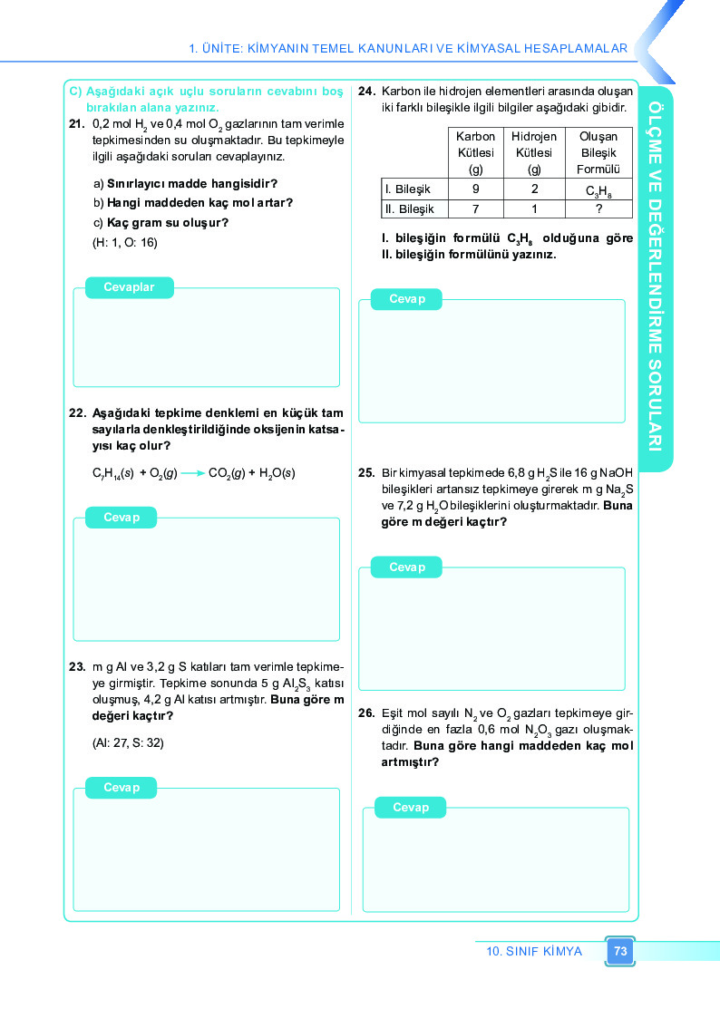 Kimya 10 - Kimyanın Temel Kanunları Ve Kimyasal Hesaplamalar