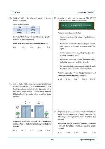 Page 172 - 3 ADIM DENEME SINAVI (TYT) TYT KİTAP 3.ADIM