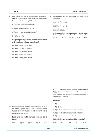 Page 221 - 3 ADIM DENEME SINAVI (TYT) TYT KİTAP 3.ADIM