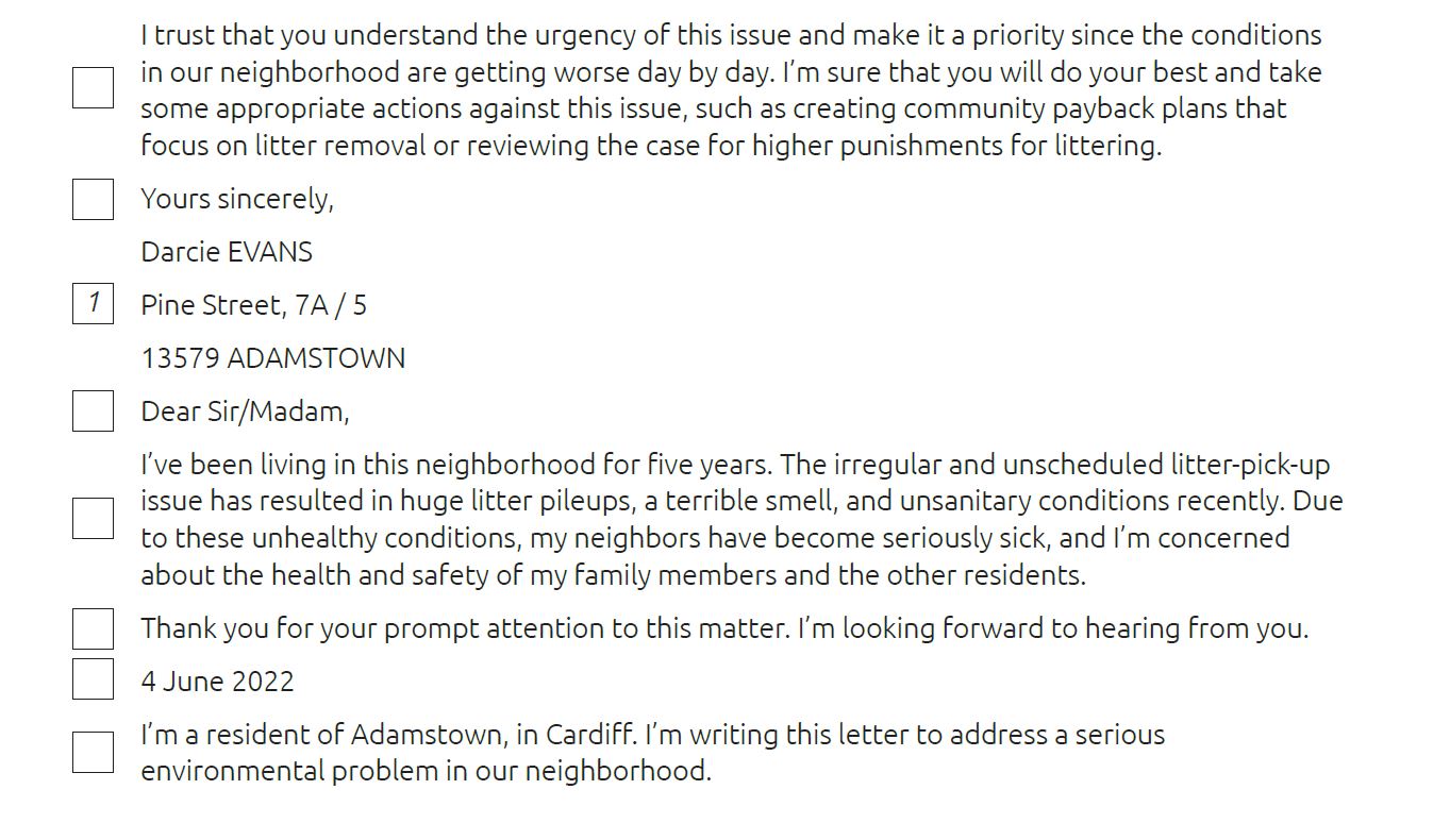 Put the jumbled letter of complaint into the correct order.
